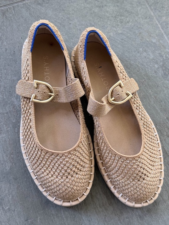 Rothy's Shoes - Rothy's The Espadrille Mary Jane flats in a shimmering golden metallic knit